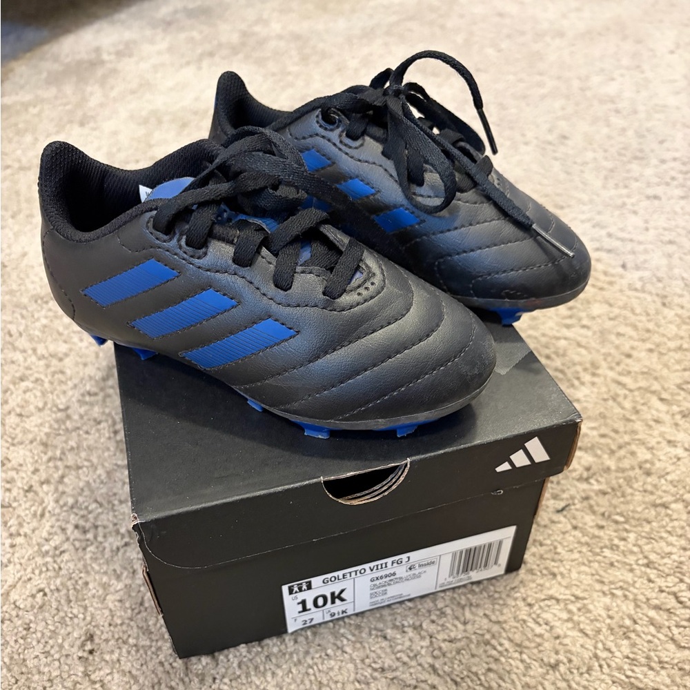 Adidas Black and Blue Kids' Soccer Cleats Size 10 like new with box